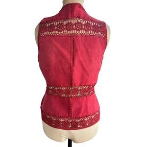 Vitnage Suede Crochet Vest Sz. M - Red, Leather, Twee, Patchwork, Whimsigoth